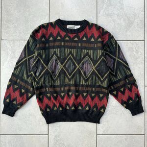Vintage Geometric Colorful Crewneck Sweater Knit Men’s Medium Abstract 90s